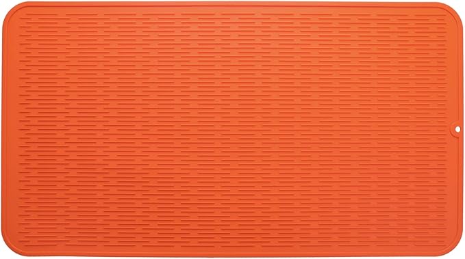 Silicone Dish Drying Mat for Multiple Usage,Easy clean,Eco-friendly,Heat-resistant Silicone Mat for Kitchen Counter or Sink,Refrigerator or Drawer Liner Orange 4XL 32 inches x 18 inches