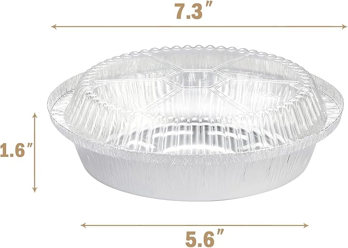 Silver Knight (60 Pack) 7-Inch Round Aluminum Pans Disposable with Plastic Dome Lids Tin Foil Pans for Roasting, Meal Prep, to-Go Containers Silver
