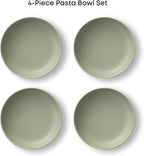 JoyJolt Mesa 40oz Stoneware Serving Bowls Set of 4, Large Salad Pho Soup Pasta Plates for Kitchen, Dishwasher and Microwave Safe, Aesthetic Kitchen Essentials - Matte Sage Green