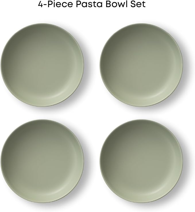 JoyJolt Mesa 40oz Stoneware Serving Bowls Set of 4, Large Salad Pho Soup Pasta Plates for Kitchen, Dishwasher and Microwave Safe, Aesthetic Kitchen Essentials - Matte Sage Green