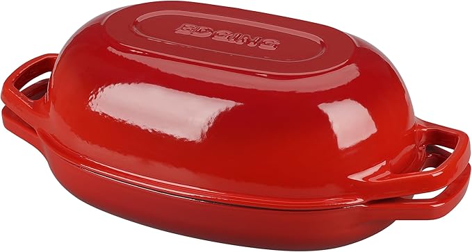Enameled Cast Iron Oval Dutch Oven Pot with Lid, Dutch Oven for Sourdough Bread Baking, Oval Bread Pan, 5qt, Red