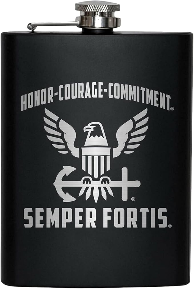 NAVY 8 oz Flask | Stainless Steel Hip Flask for Liquor – Matte Black, Great Gift Idea for Veterans | Navy 8oz Flasks