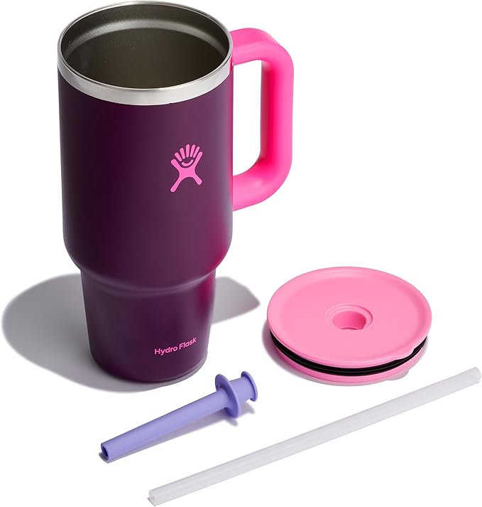 Hydro Flask 32 Oz Travel Tumbler with Handle, Lid and Straw - Insulated Stainless Steel in Sugarplum