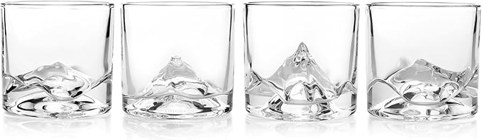 LIITON The Peaks Heavy Crystal Whiskey Glasses Gift Set of 4, Thick Freezable Bourbon Glass 1lb Each, Premium Whiskey Gifts for Men, Frozen Crystal Chills Cocktails, 10 oz
