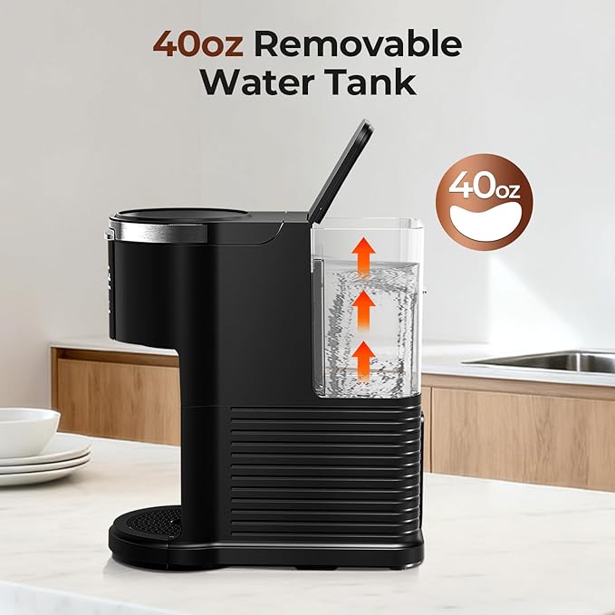 Single Serve Coffee Maker for 2 in 1 K Cup Pods & Ground Coffee,6 to 14 Oz Brew Sizes,40oz Removable Water Tank,Compact Portable Coffee Machine for Home,Black