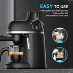 Coffee Machine, 3.5 Bar Espresso & Cappuccino Machine with Steam Wand, Compact Design Coffee Maker for Latte, Safety Lock & Tritan Cups, 800w, Black