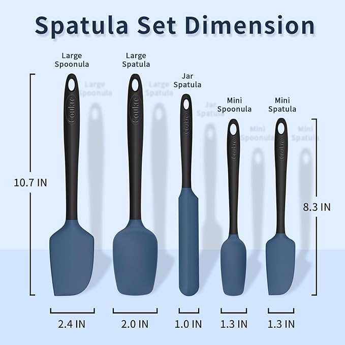 Coukre Silicone Spatula Set of 5,High Temperature Resistant, Food Grade Silicone, Dishwasher Safe, for Baking, Cooking (Dark Blue)