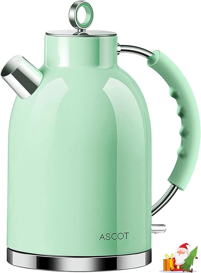 ASCOT Electric Kettle, Stainless Steel Electric Tea Kettle Gifts for Men/Women/Family 1.5L 1500W Retro Tea Heater & Hot Water Boiler, Auto Shut-Off and Boil-Dry Protection (Green)
