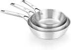 BRA COOKWARE Signature Deep Frying Pan | 11 inches Professional High Skillet | Stainless Steel Deep Frying Pan | All Stovetop Compatible | PFOA Free | w/o Non-Stick Coating | Polished Finish