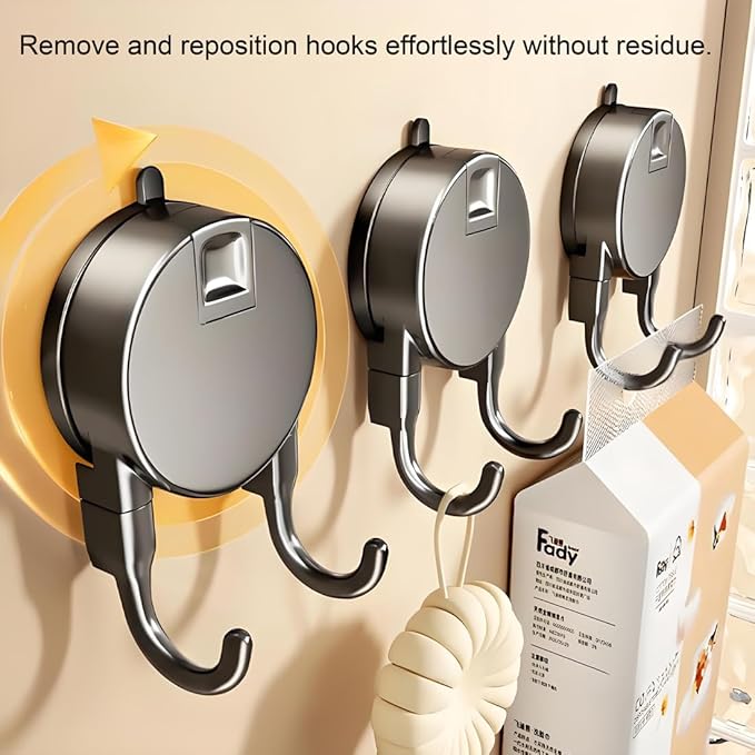 4 Pack Heavy Duty Suction Cup Hooks - No Drill Vacuum Suction Hanger for Bathroom, Kitchen, Glass/Tile/Metal, Holds Towels, Keys, Utensils (Gunmetal Gray)
