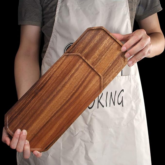 Renawe Set of 2 Wooden Serving Platters Food Tray Charcuterie Boards Large Acacia Wood Trays for Kitchen Counter Wood Charcuterie Platter Dish Candle Tray Fruit Cheese Serving Board