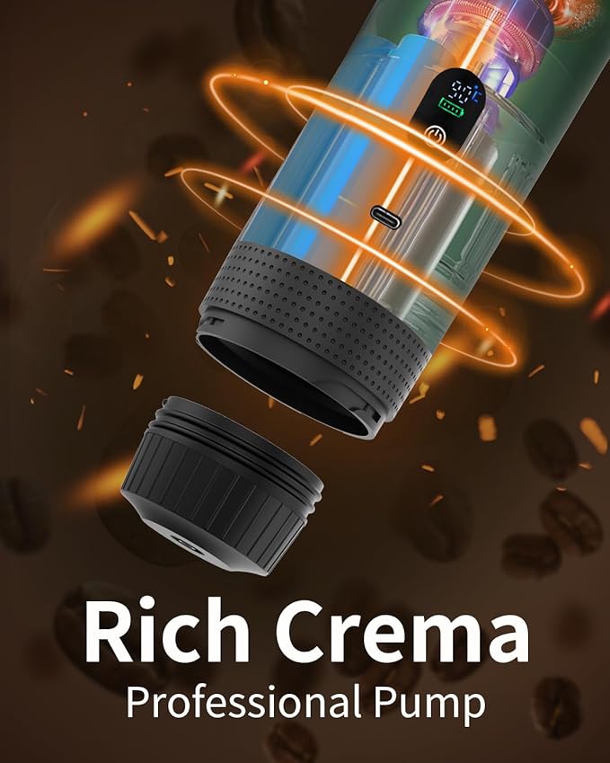 Portable Electric Espresso Machine, Travel Coffee Maker Brewer Compatible with Ground Coffee & NS Capsules (Green with LCD Screen)