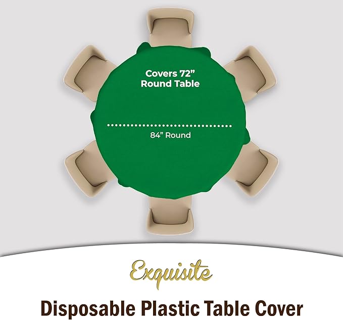 Exquisite Party Solids 12-Pack Premium Plastic Tablecloth 84in. Round Table Cover - Emerald Green