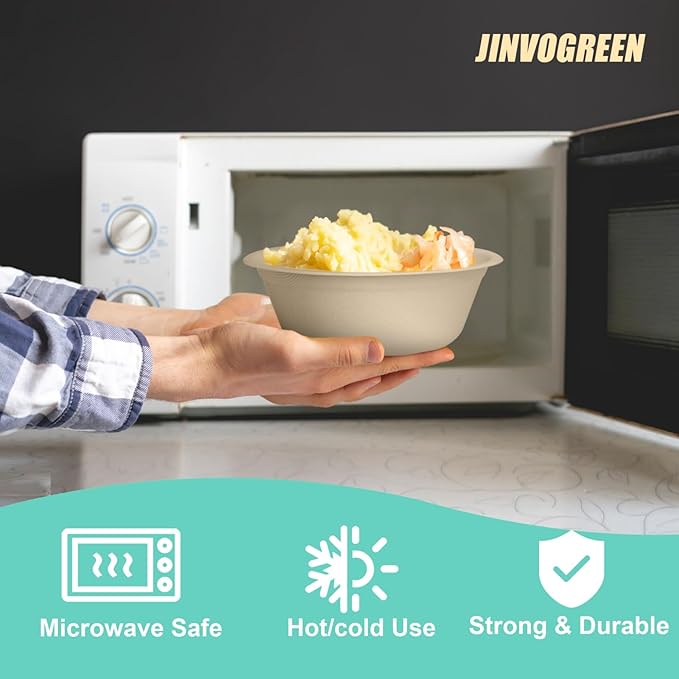 200 Count 16 oz Paper Bowls, Disposable Compostable Bowls, Heavy Duty Biodegradable Sugarcane Bagasse Bowl for Breakfast, Salad, Fruits, Desserts, Natural