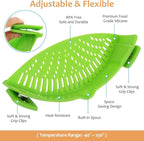 YEVIOR Clip on Strainer for All Pots Pan Pasta,Silicone Food Strainer Hands-Free Pan Strainer, Clip on Kitchen Gadgets Food Strainer for Spaghetti, Pasta, Ground Beef Fits All Bowls and Pots (Green)