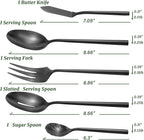 DEACORY Silverware Set with Serving Utensil Set Matte Black Flatware Set Hand Forged Stainless Steel Cutlery Set 45 Pieces Matte Finished Hexagon Handle Service for 8