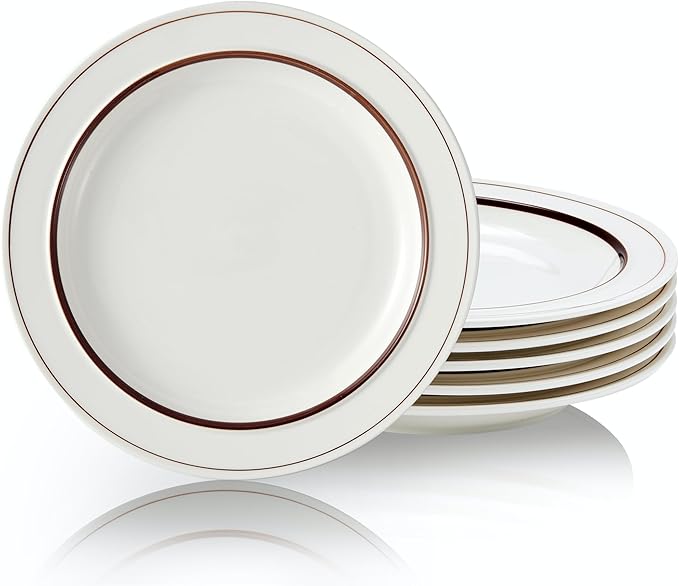 9-inch Porcelain Dinner Plate Set of 6 - Microwave, Oven and Dishwasher Safe, Scratch Resistant. (9-inch Brown)
