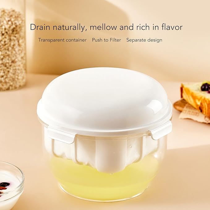 Yogurt Maker with Ultra Fine Mesh Strainer, Yogurt Whey Separator for Homemade Thick Greek Yogurt, Detachable Yogurt Strainer with Pressure Spring