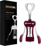 Beneno Wine Opener, Zinc Alloy Premium Wing Corkscrew with Multifunctional Bottles Opener, Sharp Wine Corkscrew with Ergonomic Non-Slip Wing Handle, Upgrade Purple