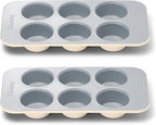 Caraway Nonstick Ceramic 6 Cup Muffin Pan Duo – Non-Toxic, PTFE & PFOA Free – Oven Safe – Aluminized Steel Core – Small Muffin Pan for Baking Cupcakes, Muffins & More - Cream