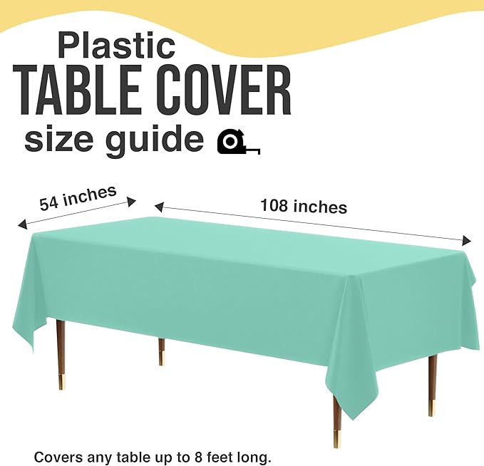 Exquisite 66% Thicker Premium Plastic Table Cloth Rectangle Table Cover 0.5 Mil 12 Pack Mint Table Cloth 54 Inch x 108 Inch Disposable Tablecloth Won't Tear Easily Like Cheap Thin Brands