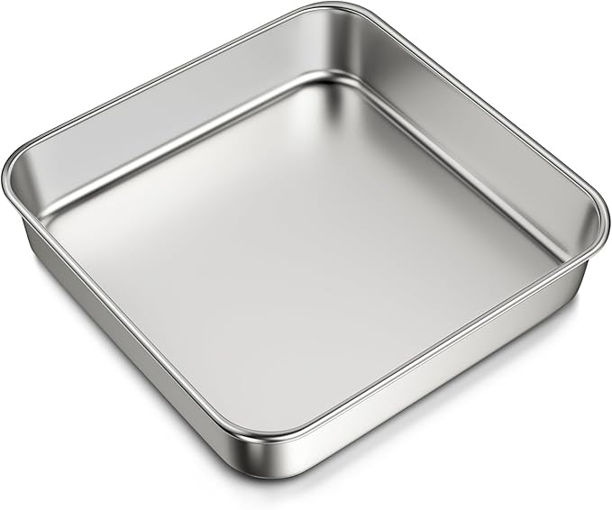 8 x 8-Inch Baking Pan, 304 Stainless Steel Square Cake Pan, Commercial Grade Bakeware for Cakes Brownies Casseroles, Thicker Rectangle Sheet Cake Pans, Non-toxic & Heavy Duty &Dishwasher Safe