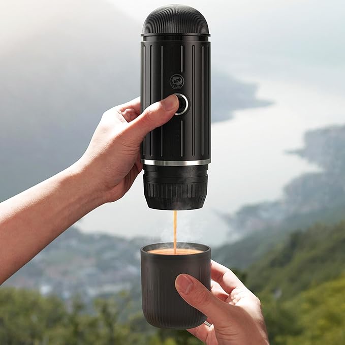 Portable Electric Espresso Machine, Travel Coffee Maker for Camping, Car Coffee Maker Self-Heating with USB-C, With Ground Coffee & NS Capsule for RV, Hiking, Office(Black)
