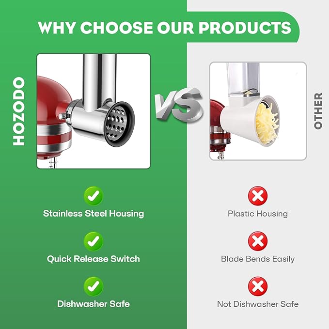 Stainless Steel Slicer Shredder Attachment for KitchenAid Stand Mixer,Includes Cheese Grater,Grinding Powder,Vegetable Slicer Shredder for Kitchenaid cheese grater attachments with 4 Blades by HOZODO