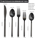 20 Piece Silverware Set for 4,Stainless Steel Flatware Set,Tableware Cutlery Set for Home and Restaurant Include Forks Knives Spoons,Mirror Finish,Dishwasher Safe (Black)