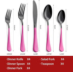 20-Piece Purplish Red Silverware Set 18/0 Stainless Steel Black Silverware Set Purplish Red Handle Cutlery Black Set Service for 4 Dinner Knives Forks Spoons Flatware Set Dishwasher Safe