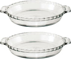 Anchor Hocking 2 Pack 9.5 Inch Glass Pie Plates – Classic Bakeware for Pies, Quiches, and Tarts – Oven Safe, Dishwasher Safe, Made in USA
