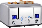 CUSIMAX 4 Slice Toaster, Ultra-Clear LED Display & Extra Wide Slots, Dual Control Panels of 6 Shade Settings, Cancel/Bagel/Defrost Function, Removable Crumb Trays, Stainless Steel Toaster