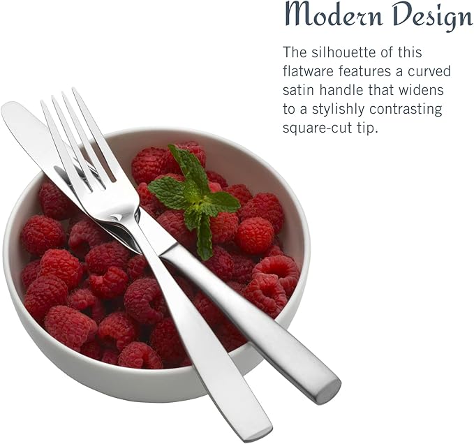 Mikasa Satin Loft 65-Piece Flatware Set for 12, 18/10 Stainless Steel Silverware with Forks, Knives, Spoons, and Serving Utensils, Durable and Elegant Design