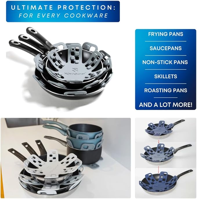 Dual-Use Silicone Pan Protectors for Stacking & Trivets for Hot Dishes | Silicone Trivet Mat | Perfect for Pot and Pan Protectors | 2-Pack Medium (12.5in) Cookware Protectors (M2-BLK/Grey)