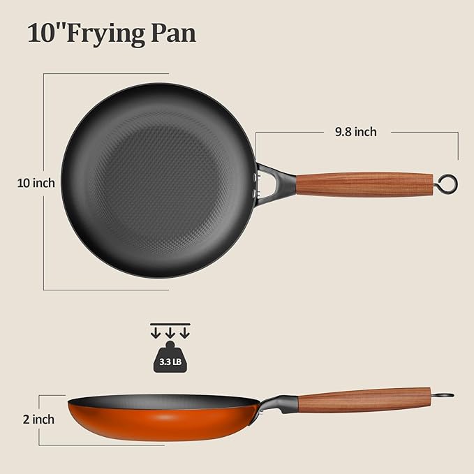 YUTANN Nonstick Frying Pan 10 inch, Ceramic Cast Iron Skillet, Lightweight Pre-seasoned Cast Iron Pan with Detachable Handle, Dishwasher & Oven Safe, Free of PFAS and PFOA