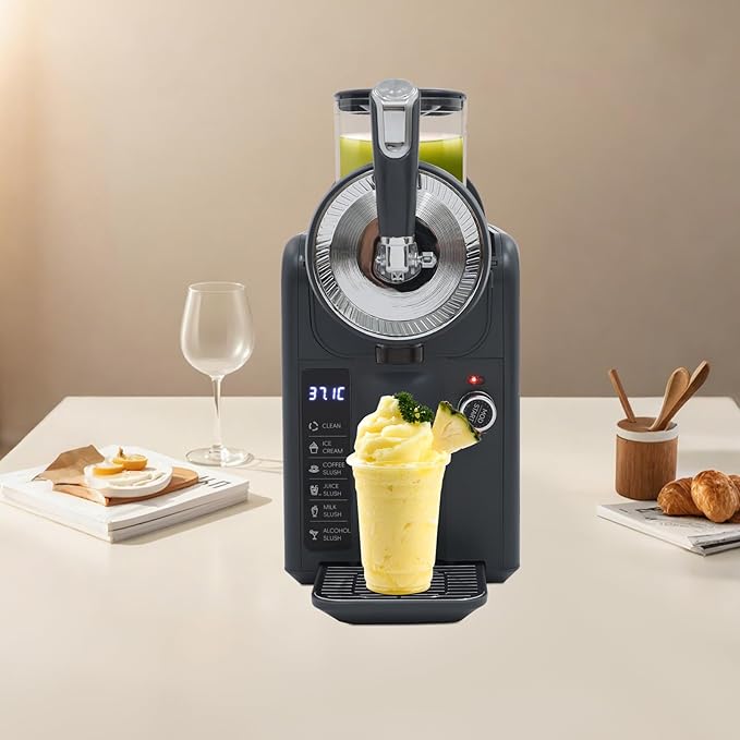 5 Preset Slushie Machine & Ice Cream Maker, 185W Commercial Slushie Maker for Ice Cream, Milkshakes & Cocktails, 61oz Capacity Slushy Machine with LED Display (Grey, 1.8L)