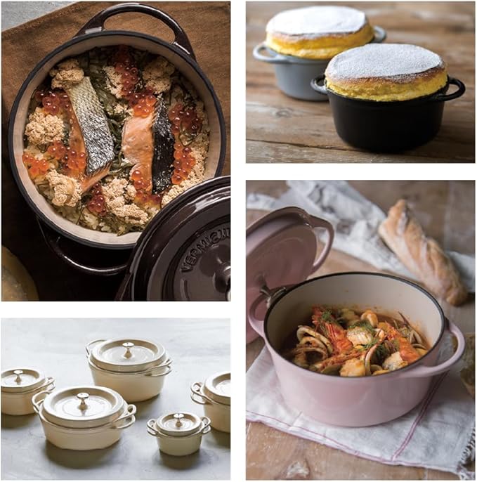 Vermicular Oven Pot | Non-Toxic Enameled Cast Iron Pot | 26cm Shallow (3.9 Qt) | Oven-safe | Induction-compatible | Dutch Oven | Made in Japan | Serves 3-4 | Pearl Brown