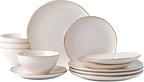 famiware Plates and Bowls Sets for 4, 12 Pieces Stoneware Dinnerware Sets, Dishes Set, Reactive Glaze Dishware Sets, Dishwasher & Microwave Safe, Tempus Series - Antique White