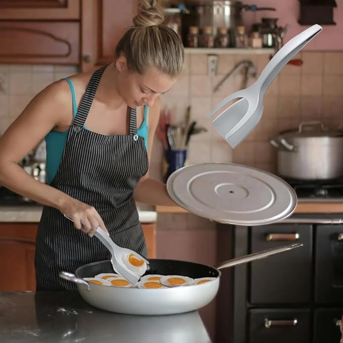 2PCS Egg Flipper Spatula, 2 In 1 Spatula And Tongs for Steak Omelette Pancake Egg Frying Bbq