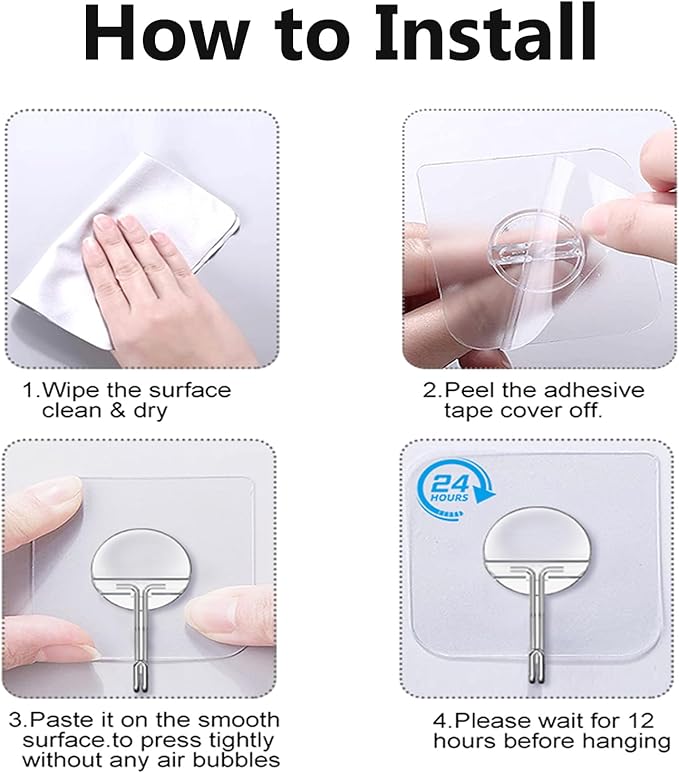 Adhesive Hooks for Hanging Heavy Duty Wall Hooks Self Adhesive Towel Coat Hooks Waterproof Transparent Hook for Bathroom Shower Kitchen Keys Door Outdoor Home Improvement Utility Hook 12 Pack