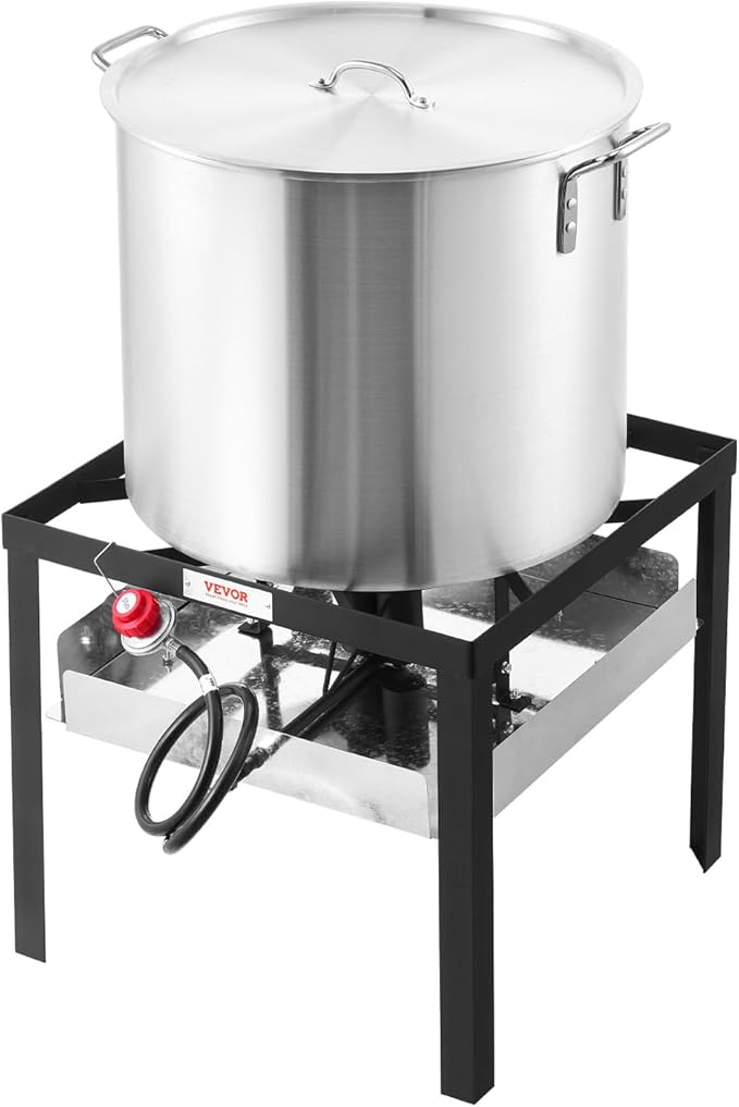 VEVOR 60 Qt Seafood Boiling Kit with Strainer, Outdoor Seafood Boil Pot and Basket, Cooking Set for Crab Crawfish Lobster Boiling, Aluminum Stockpot with 100,000 BTUs Propane Burner and Steamer Rack