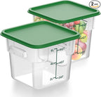 2 Pieces Square Food Storage Containers Polycarbonate Clear food Container with Lid Commercial Storage with Graduations for Commercial Kitchen Dough Marinating Meat(Green, 6 Qt)