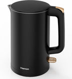 Electric Kettle, 1.7L Double Wall Stainless Steel Cool Touch, Water Boiler & Heater, 1500W Hot Tea Pot, Auto Shut-Off & Boil Dry Protection, BPA-Free, Cordless Base & LED Indicator, Black