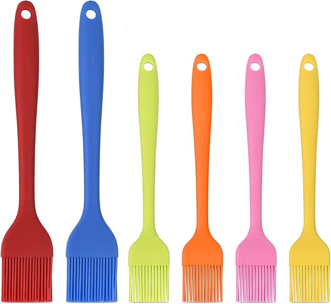 Silicone Basting Brush Set 6 Pack Heat Resistant Pastry Brushes Spread Oil Butter Sauce for BBQ Grill Barbeque Kitchen Baking Cooking Pastries, 2 Large & 4 Small