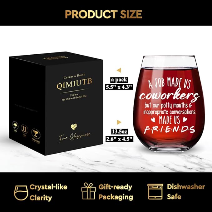 Funny Wine Glasses Gifts For Coworkers, Best Friends, Office Appreciation,Birthday,Christmas, Valentines Day, Thank You Gift For Coworkers-105