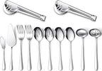 Patelai Serving Utensils Set Include Stainless Steel Large Spoons Slotted Spoons Forks Tongs Soup Ladle and Pie Server for Parties Buffet Catering, Dishwasher Safe(Silver,12 Pieces)