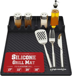 Kitchen perfection Silicone Grill Mat for Blackstone Griddle Accessories - Silicone Tools & Spatulas Mat with Drip Pad - Keeps Your Griddle Clean and Your Utensils Organized - Great BBQ Gift