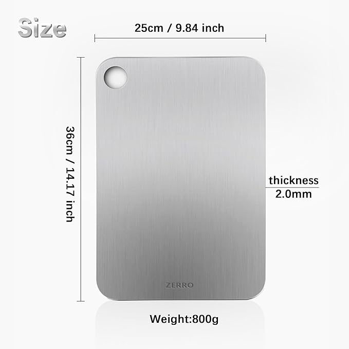 ZERRO Titanium Cutting Board 14.17" x 9.84", 100% Pure Titanium Cutting Boards for Kitchen Double Sided Food Grade Hygiene & Durability Titanium Chopping Cutting Board for Meat Veggies Fruits