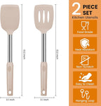 Silicone Spatulas Turners, Solid & Slotted Silicone Spatula Set, Non Stick Turners,Ailsoes Heat Resistant BPA Free Rubber Spatulas for Fish, Eggs, Pancakes, WOK，2 Pack (Khaki)