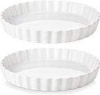LOVECASA Porcelain Pie Pan Quiche Baking Dish,10 Inch Non-Stick Round Pie Dish Quiche Pan,Tart Pan with Ruffled Edge,Pie Plate for Apple, Quiche, Pot Pies, Tart,Set of 2, White